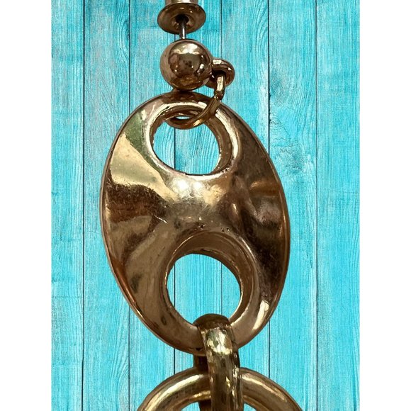 Gold Tone Link Dangle Earrings Crystals Pierced 3" long Graduated Circles - Picture 3 of 3